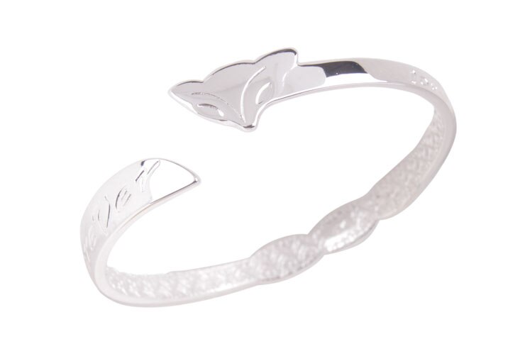 3PCS Bright Silver Color Plate Cuff Bangle Bracelet: Fox