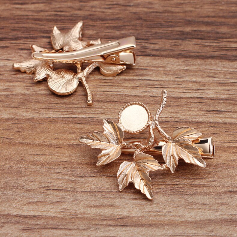 5Pcs 33X40Mm Alloy Maple Leaf Eendenbek Clip Haar Vorken Haarspeld Haar Dragen Bevindingen Voor Diy haarspelden Dagelijks Leven Craft: KC Gold