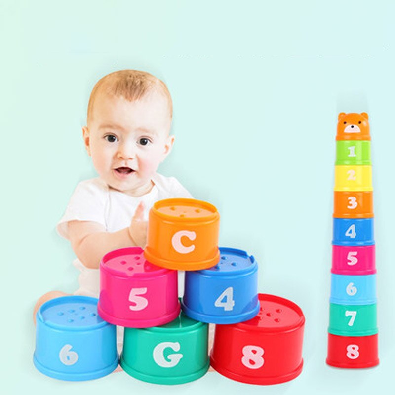 Baby pedagogisk leksaksuppsättning tecknade koppar häckande stapling leksaker sifferbokstäver stapel koppar sorteringsleksaker för barn tidigt utvecklande