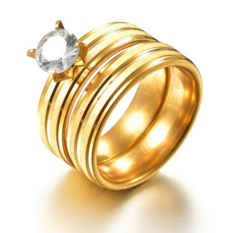 Schmuck Paar Ringe Romantische Zirkon Ring einstellen Braut Hochzeit Engagement Gold Farbe Edelstahl Frau Ring