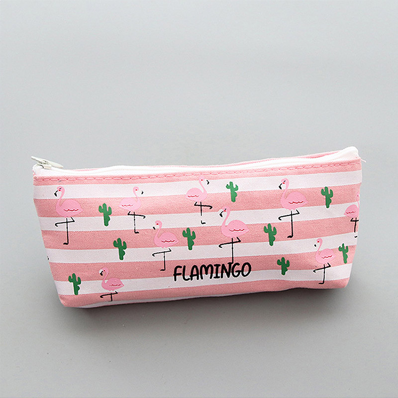 Kawaii Pencil Case Pink Flamingos Canvas Estuches School Pencil Box Pencil case Pencil Bag School Supplies Stationery: Pink Stripe