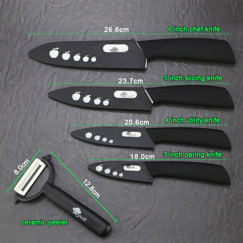 Köksknivar keramiska knivar tillbehörssats 3 " skärning 4 " verktyg 5 " skärning 6 " kockkniv+hållare+skalare vitt blad