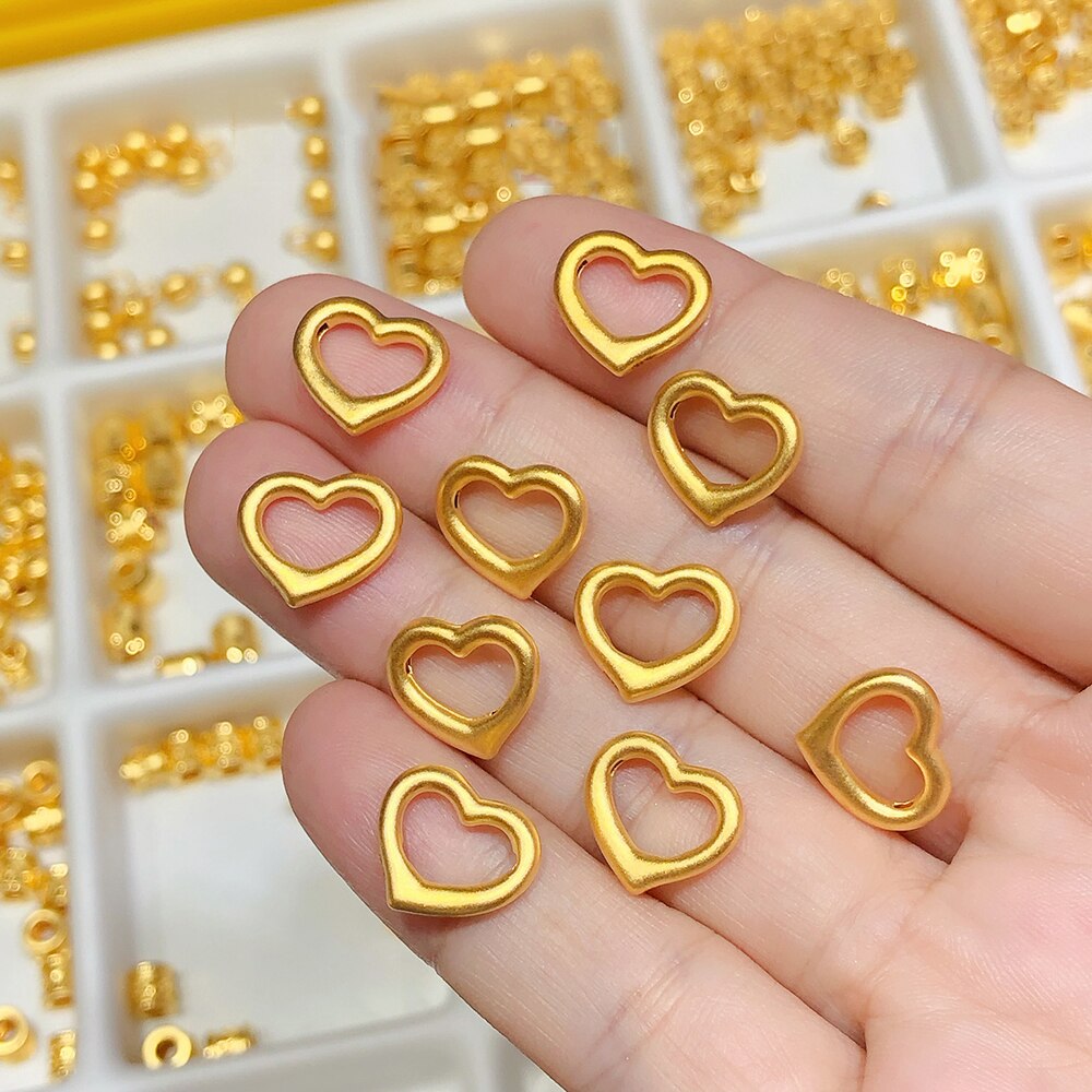Fijne Sieraden Real 24K Geel Gouden Hanger 3D Mini Hollow Heart Shaped Kraal 0.08-0.15G (Alleen een Stuk) beste Cadeau