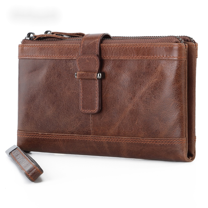 Mannen Lange Handtas Zakelijk Vintage Koe Lederen Koppeling Man Portemonnee Lange Portemonnee Voor Man Casual Handsteun Tas Mannelijke Portemonnee