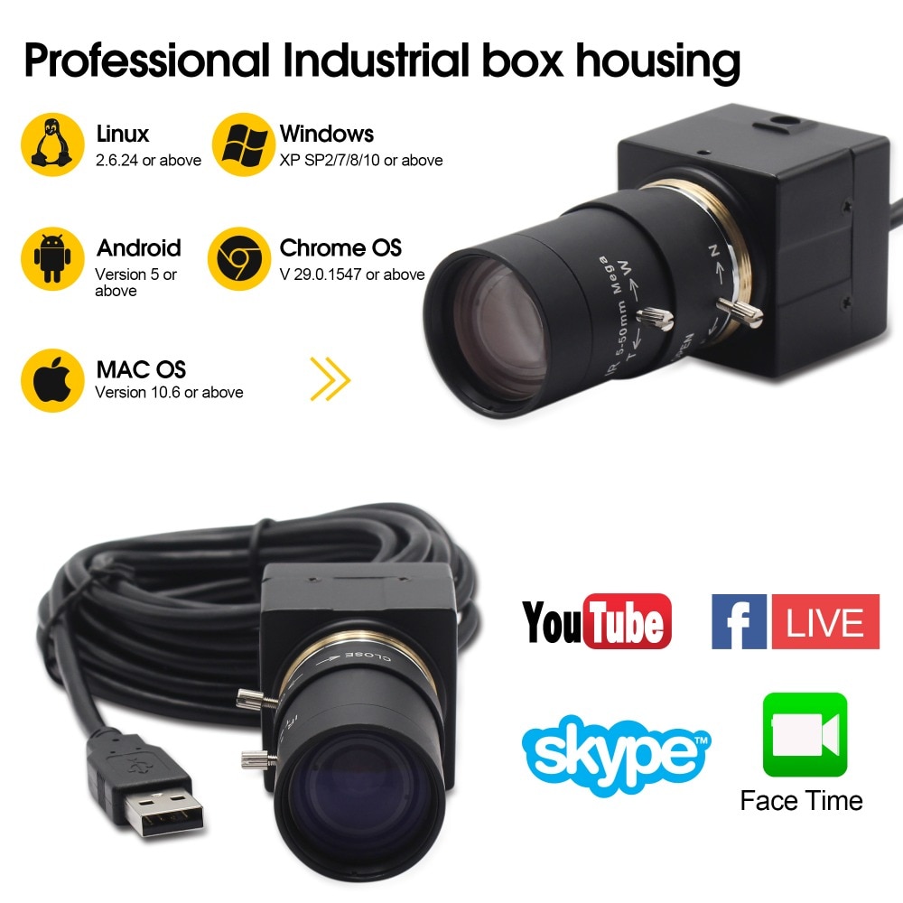 Full Hd 1080P USB Webcam 5-50mm Varifocal CMOS OV2710 30fps 60fps 100fps Industrial UVC Usb Camera for PC Computer Laptop
