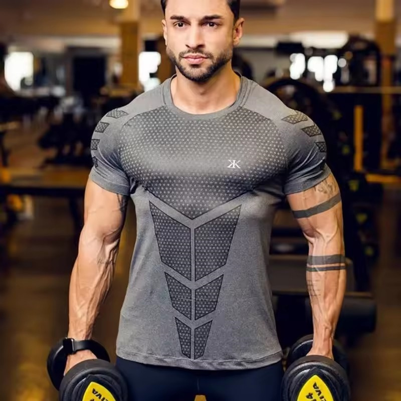Men Compression Skinny T-shirt Gym Fitness Bodybuilding Shirt Male Summer Running Workout Quick Dry Tee Tops Training Clothing