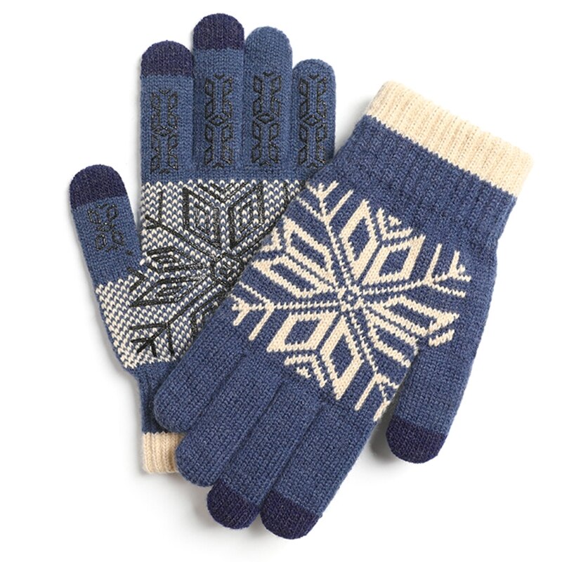Homem inverno tela de toque floco de neve malha luvas quentes forro de pelúcia macio elástico manguito anti-deslizamento silicone ciclismo luvas