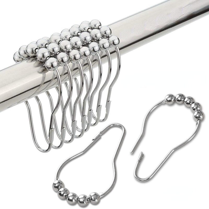 12 stk/pakke rustfri stål gardin kroge badegardin rollerball bruseforhæng ringe kroge 5 ruller poleret satin nikkel kugle