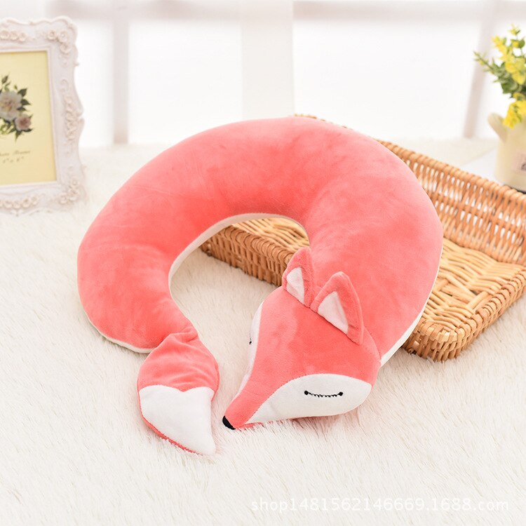 Schöne Fuchs Tier Baumwolle Plüsch U Form Hals Kissen Reise Auto Nach Hause Kissen Nickerchen Cartoon U Form Kissen für Flug flugzeug Reise: pink