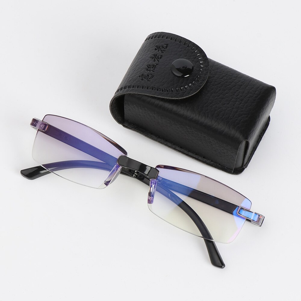 1pc unisex sammenklappelige presbyopiske briller læsebriller med taske kvinder mænd blåt lys blokerende antifatigue øjet slid  +100 ~ +400: +200