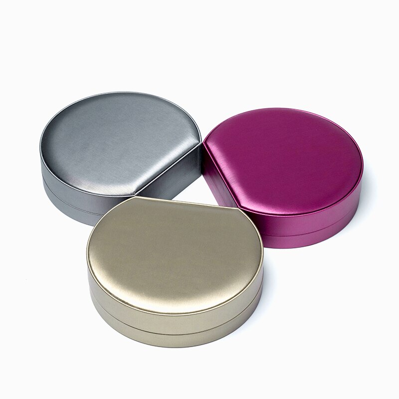 Half Round Velvet Jewelry Box For Ring Pendant Necklace Bracelet Set Brushed PU Leather Packaging Storage Case