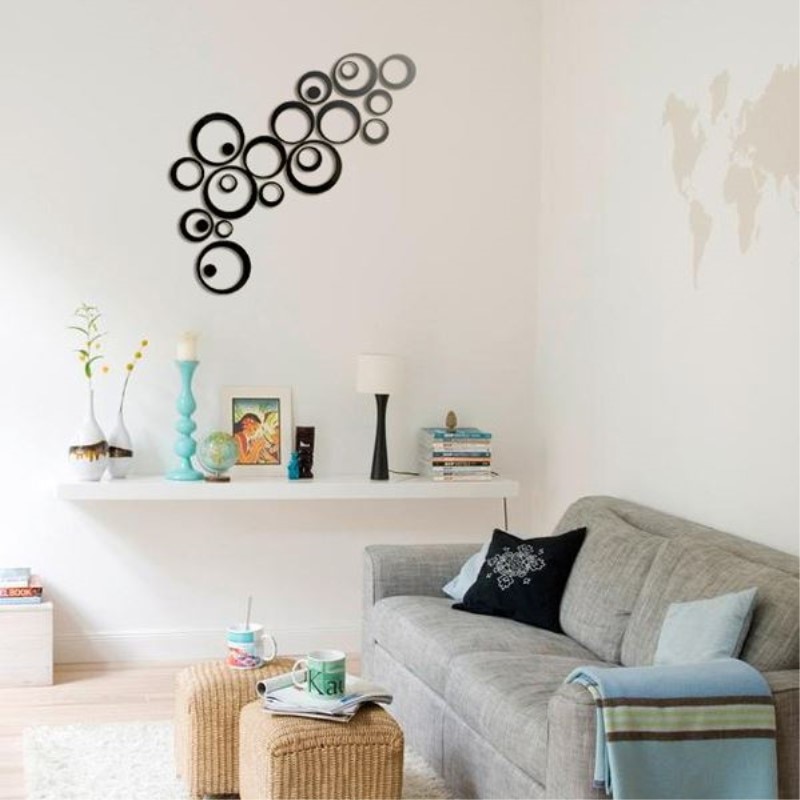 24 Pçs/lote 3D Círculos Espelho de Prata Adesivos DIY Decoração Adesivos de Parede para TV Fundo papel de Parede Decoração Da Casa Decoração Da Parede De Acrílico Arte