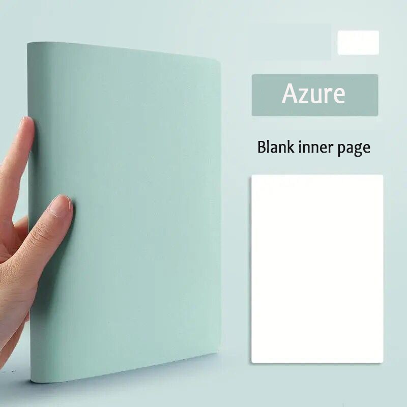400 Pages Mitation Leather Blank Notebook A5 Daily White paper Note Business Office Daily Work Notepad for Long Writing As: Azure