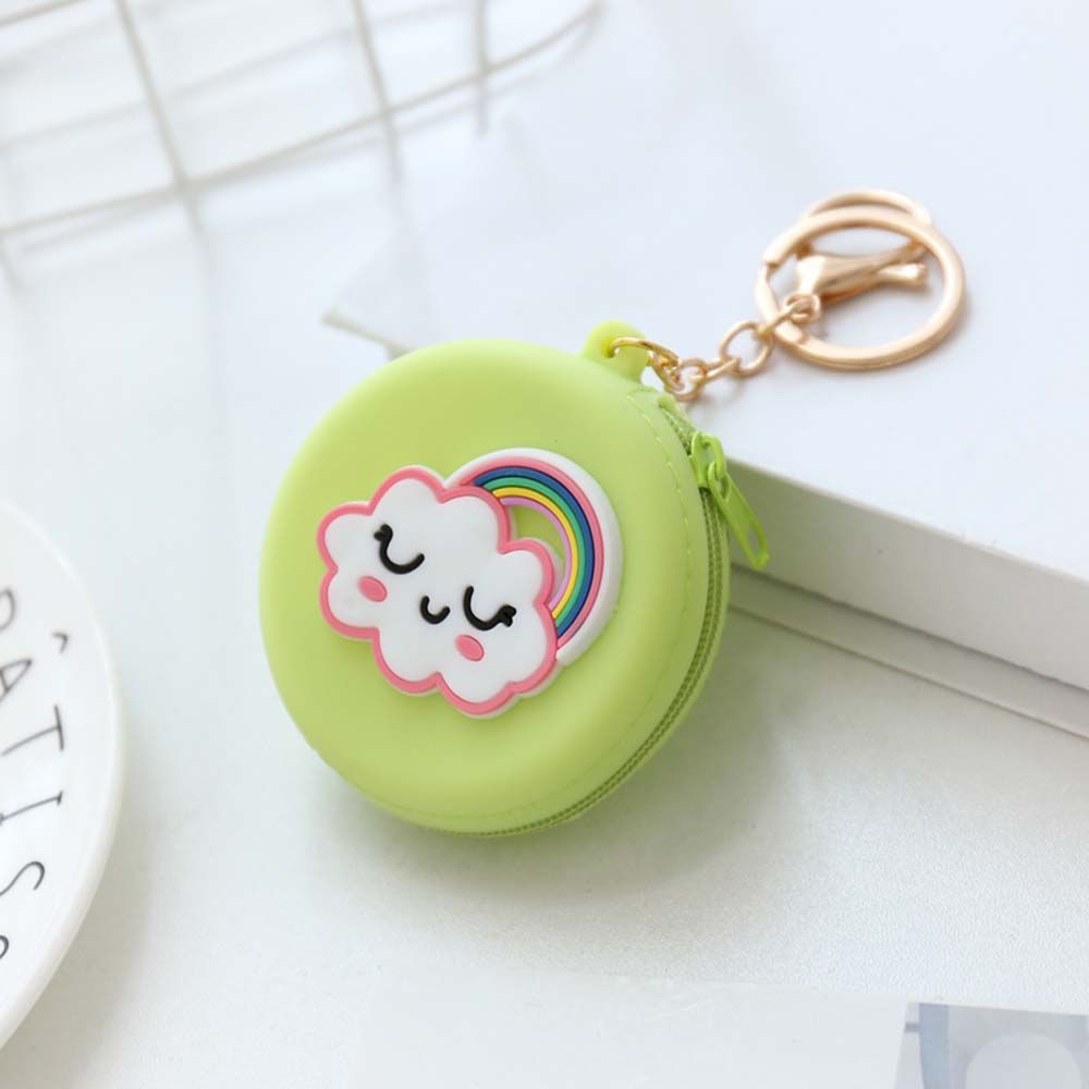 Kawaii Coin Purse Silicone Wallet Headset Bag Cartoon Animal Round Change Pouch Bag Keychain Lovely Cute Kid: green-G2