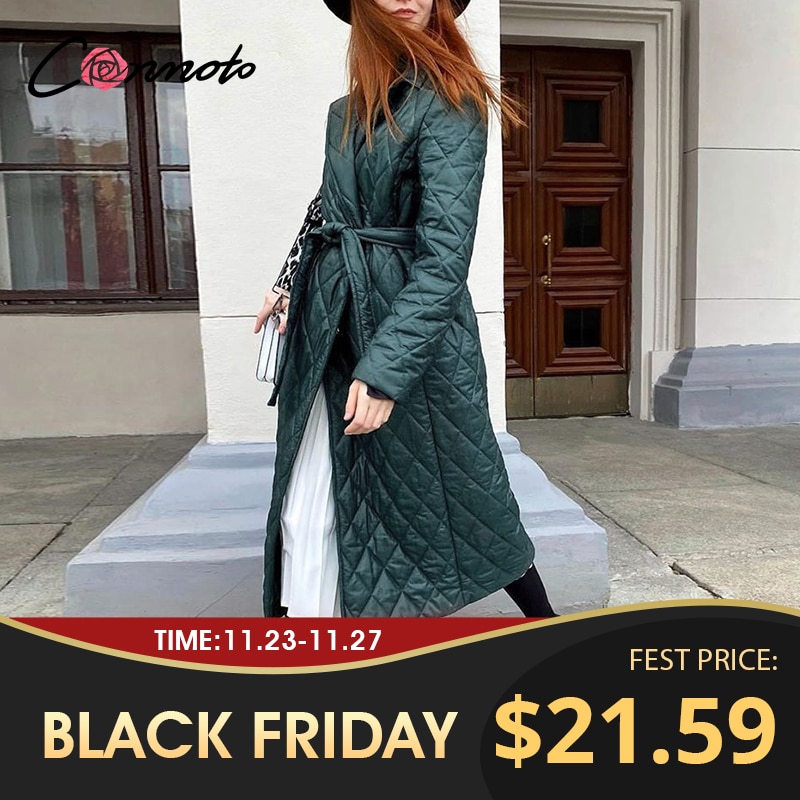 Conmoto Lange Rechte Jas Met Ruit Patroon Casual Sjerpen Vrouwen Winter Parka Diepe Zakken Maat Kraag Stijlvolle Bovenkleding