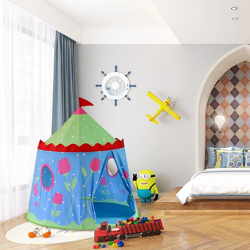 Tente Portable pour enfants, maison, château de princesse, drapeau suspendu, tipi, tente de jeu, d&#39;anniversaire pour bébés