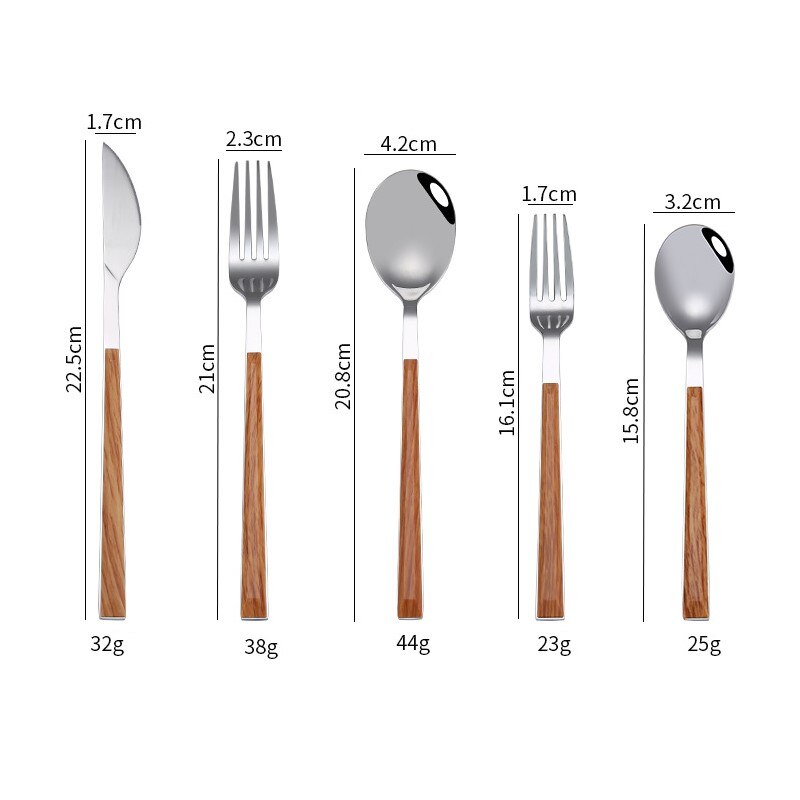 5 Stks/set Rvs Servies Set Keuken Bestek Geïmiteerd Houten Handvat Messen Vorken Lepel Set Houten Handvat Westerse