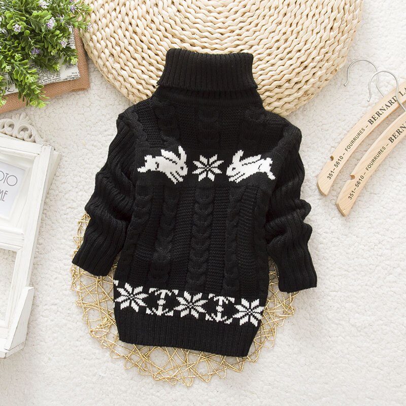 Barn vintergenser turtle neck pullover myk varm baby jenter gutter vinterklær barnegenser høy krage pull noel 2-4t: Svart / 2t