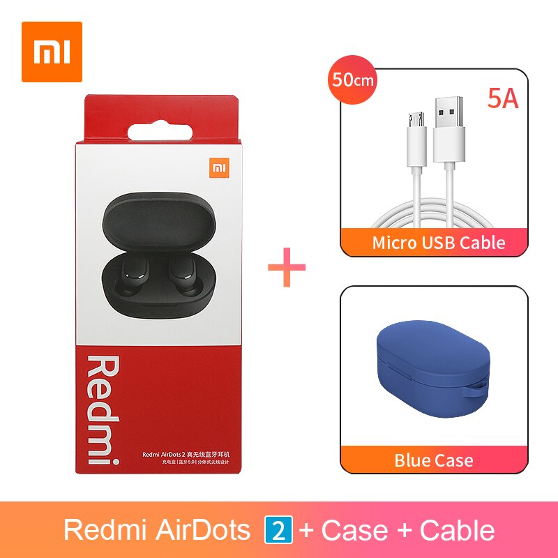 Xiaomi-auriculares inalámbricos Redmi AirDots S Redmi AirDots 2 TWS, originales, Bluetooth 5,0, reducción de ruido con micrófono, enlace automático: 2AddCableBlueCase