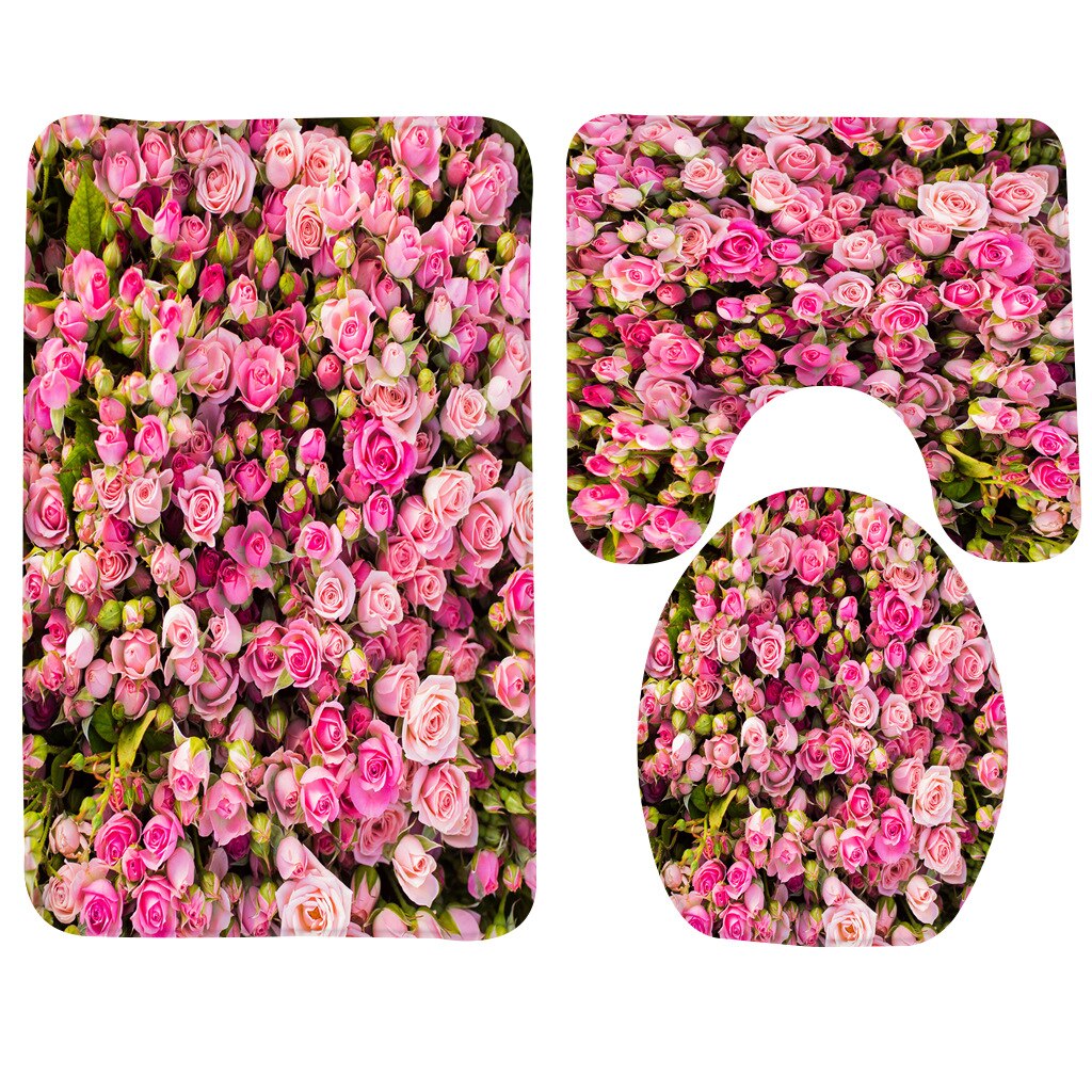 3 Pcs Bath Mat Set Rose Pattern Toilet Mat for Three Sets of Bath Mat Anti Slip Bathroom Rugs and Carpets: 014