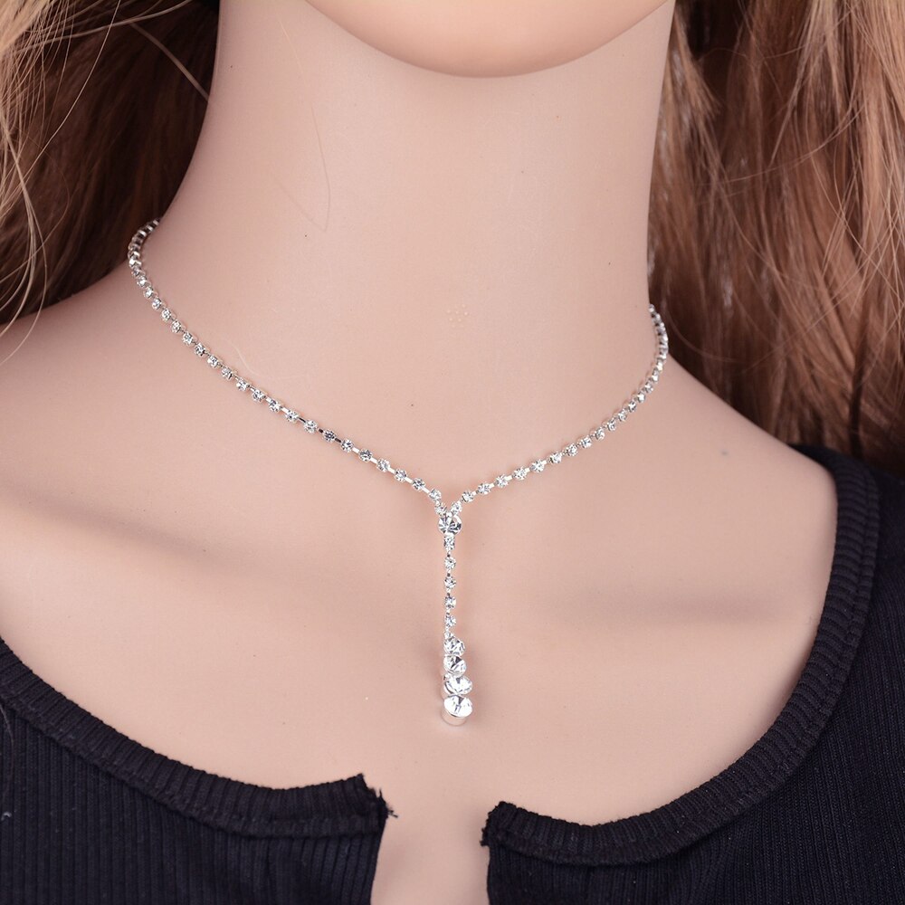 Ainameisi Vrouwen Crystal Choker Ketting Oorbellen Set Bruids Bruidsmeisje Charm Bruiloft Sieraden Sets