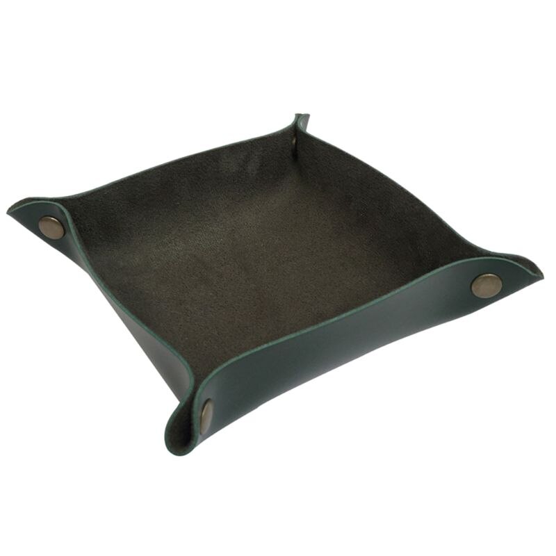 Leather DND Dice Tray Jewelry Key Wallet Coin Sundries Bins Desktop Storage Box: green