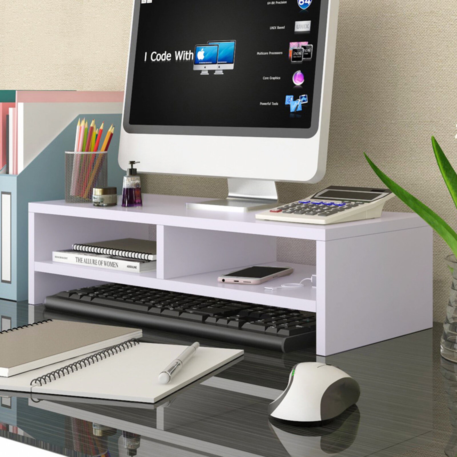 Multi-function Desktop Monitor Stand Computer Screen Riser Wood Shelf Plinth Strong Laptop Stand Desk Holder For Notebook TV: A