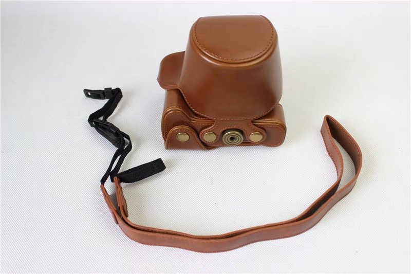 Étui en cuir pu pour appareil photo canon eos  m6, eosm 6, eosm 6 15-45mm housse de protection pour objectif avec sangle