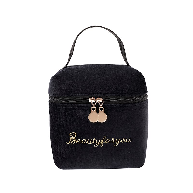 1 bolso para cosméticos de terciopelo de PURDORED, bolsa de maquillaje de viaje, organizador de Color sólido, bolsa de maquillaje femenina, neceser: black