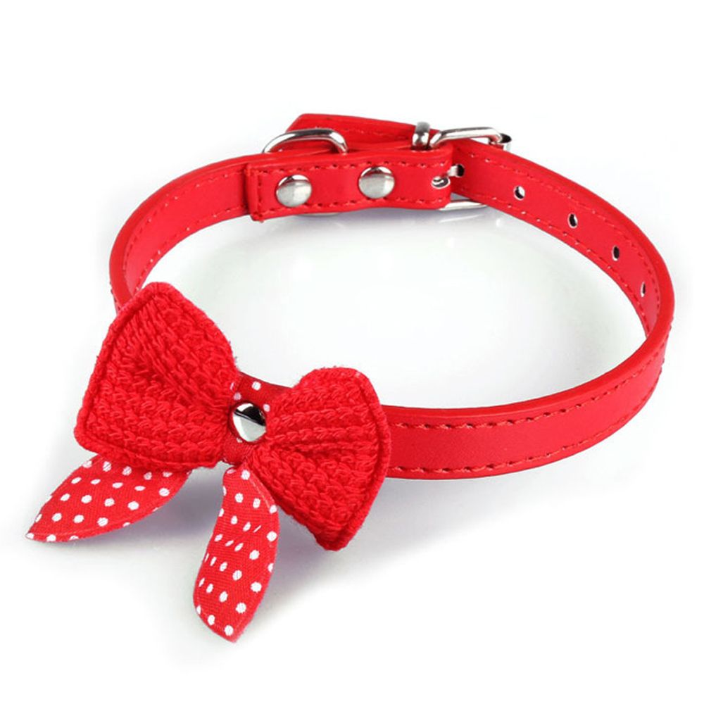 Leuke Knit Huisdier knoop Cat Halsband Verstelbare Lederen Ketting voor Kleine Honden Puppy Kraag Chihuahua Zwart/Rood /Rose rood