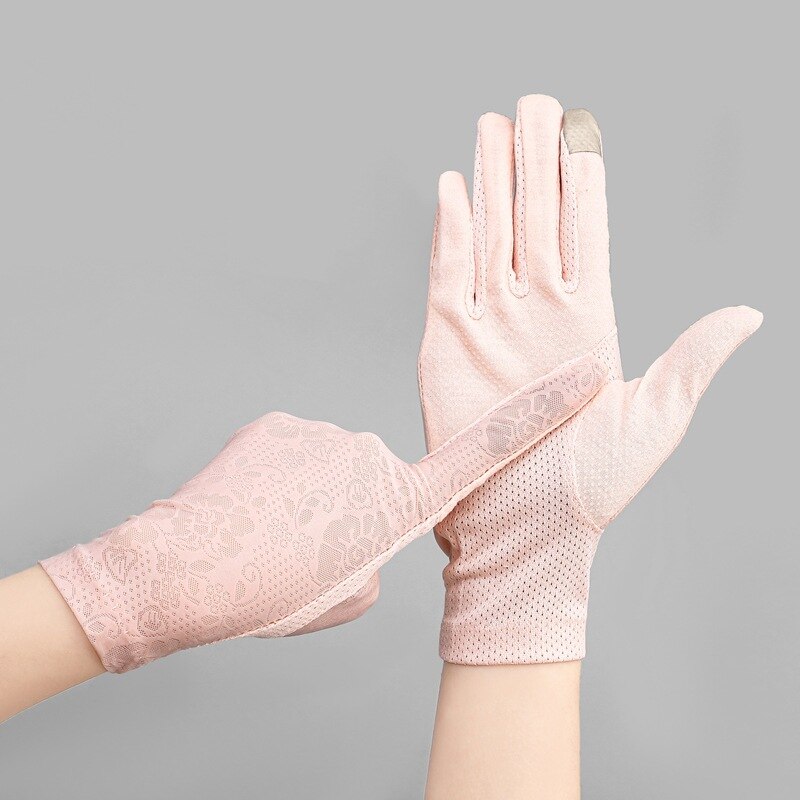 Gants d&#39;été fins en soie glacée pour femmes, dentelle Sexy, écran tactile, protection solaire, gants Anti-UV, antidérapants, fleurs délicates respirantes: 09