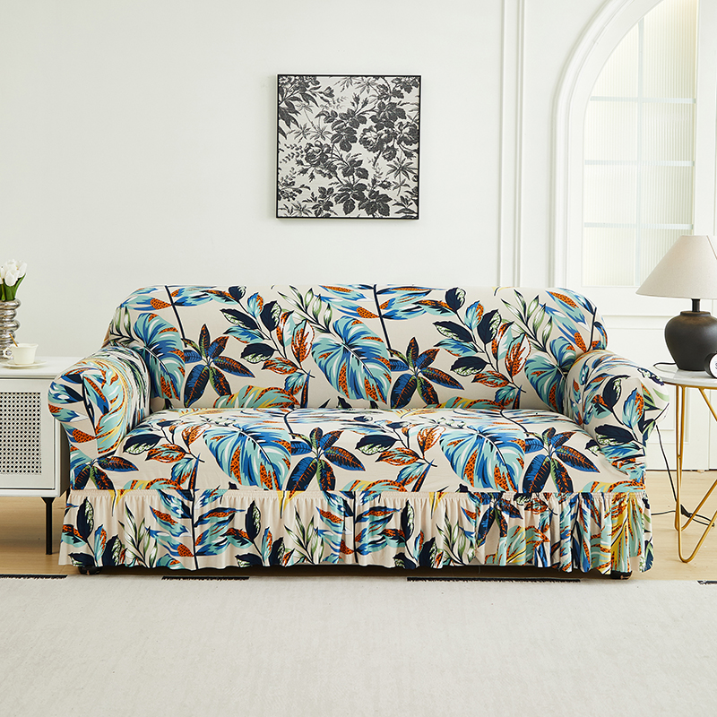 1-delige bedrukte bankhoes met rok, volledige dekking, elastische bankhoes, versier de bank in de woonkamer, meerdere kleuren bankhoes: Sky Blue / 70*70cm
