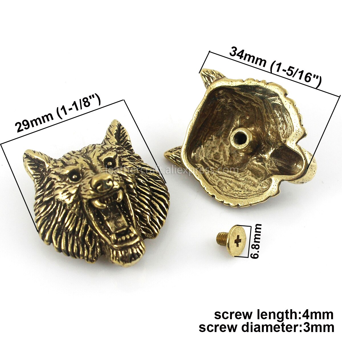 1Pcs Messing Wolf Demon Duivel Conchos Screwback Materiaal Dier Hoofd Lederen Tas Portemonnee Keten Knop Klinknagel Connector