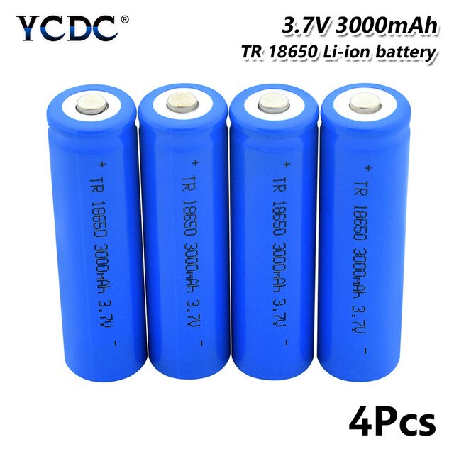 1/2/4/6/8/10Pcs BLUE Pointed 18650 Battery 3.7V 3000mAh Lithium Charging Rechargeable Batteries Li-ion Cell For Flashlight: 4pcs