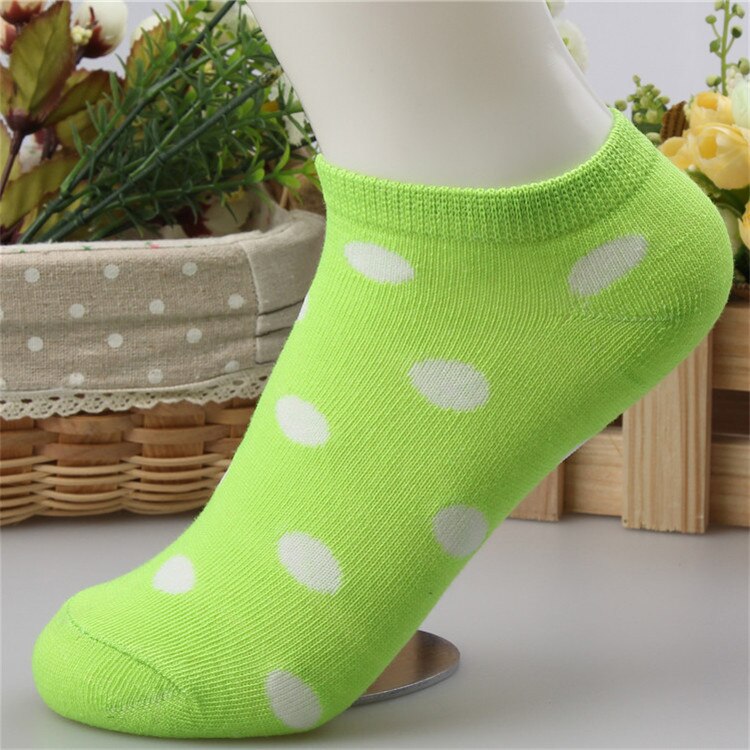 10 Colors Big Dots Women Cotton Sock Slippers Female Cute Candy Invisible Ventilate Boat Socks Low Ankle Hosiery For Woman Sock: Green