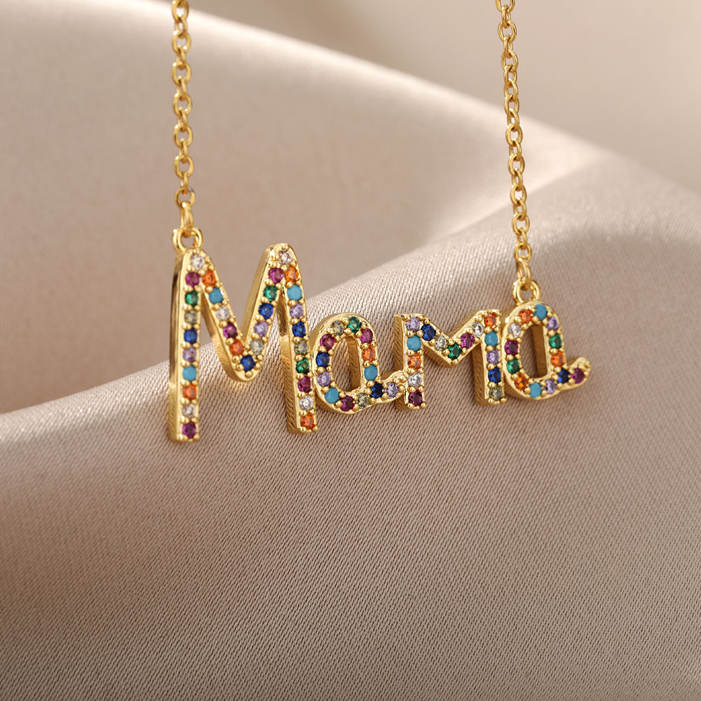 murmeln Schild Mutter knapp Name Anhänger Halskette Für Frauen Zirkonia Elegante Halskette Schmuck Schmuckstück Femme