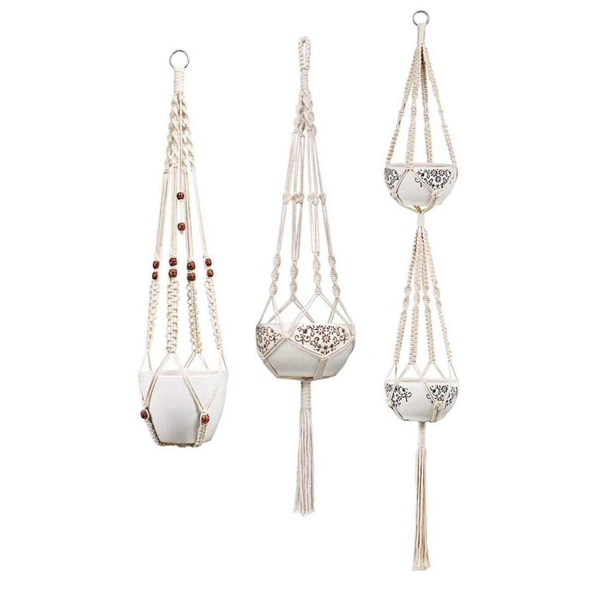 Colgador de macramé para plantas, juego de 5 macetas colgantes de pared para interior, cesta, soporte para maceta, decoración Bohemia para el hogar