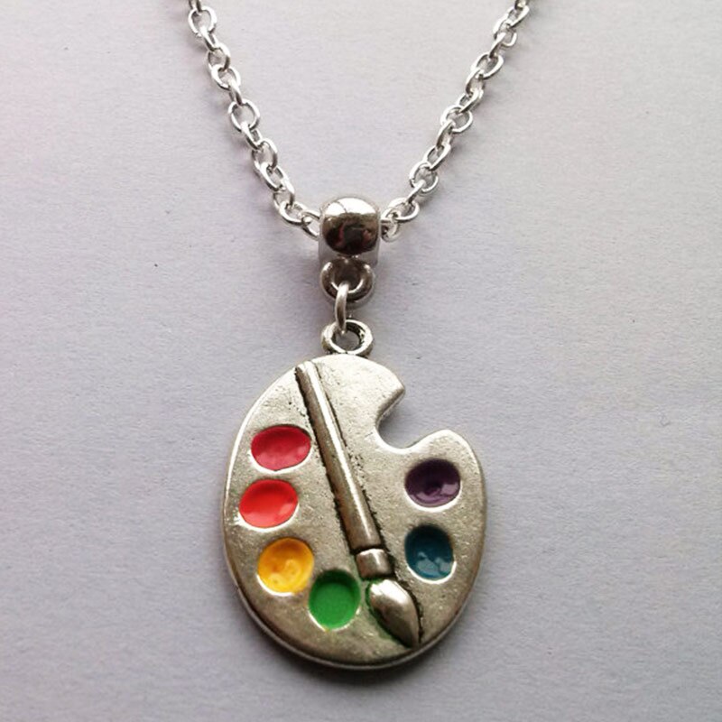 Kunstenaar Palet Ketting Zilver Kleur, Kunstenaar Emaille, Multicolour, Kunstenaar , Schilder Lange, handgemaakte Cadeau Vrouwen: Default Title