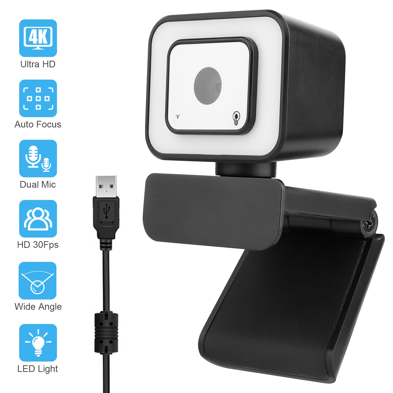 30FPS 1080P 4K HD Webcam Autofocus Web Camera for PC Laptop Computer with Microphone Ring Light Conference Video Camera: Default Title