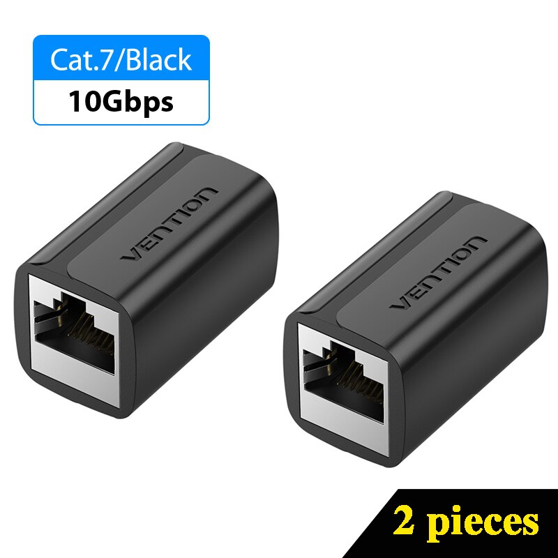 Connettore Cat7 RJ45 Vention Cat7/6/5e Ethernet femmina a femmina 8P8C adattatore di estensione prolunga di rete Patch per cavo Ethernet: Black IPWB0 2pcs