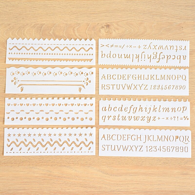 Pochoirs en dentelle à colorier de dessin animé, modèle de dessin animé, de nouvel an pour enfants, feuilles d'animaux et véhicules, alphabet, flocons de neige, 8 pièces/ensemble: Alphabet