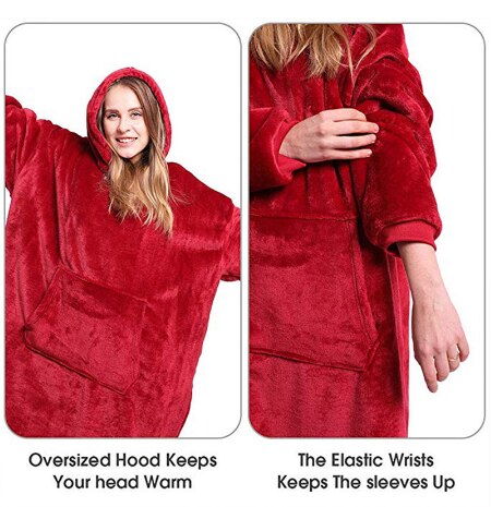 blanket With Sleeves Winter Hoodie Blanket Fleece TV Blankets Microfiber Sweatshirt Oversized Soft Hooded Coats For Adult