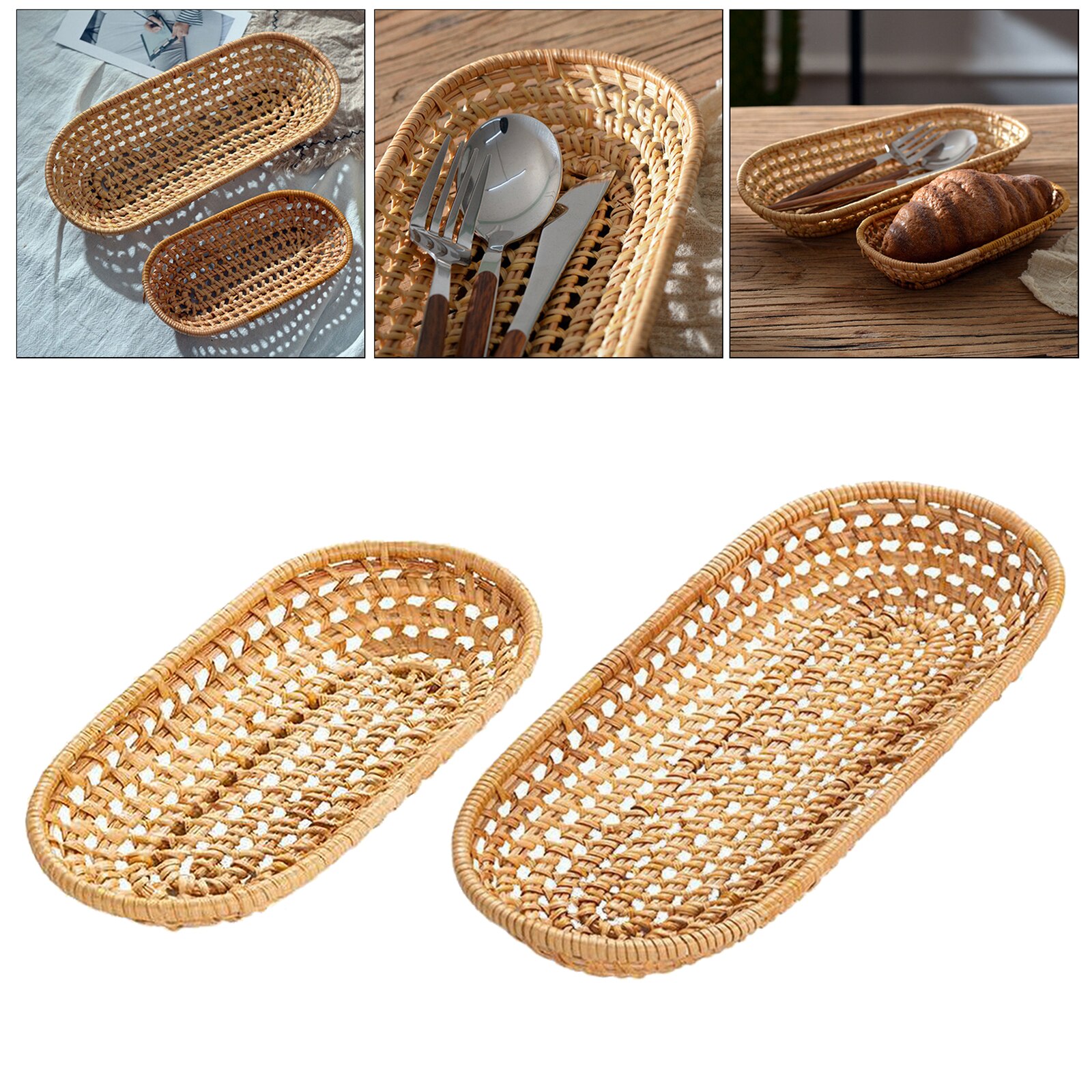 thumbnail image 2 of Handwoven Bread Basket - Farmhouse Woven Basket With Handle For Fruits, Vegetables & Display 2 of 10