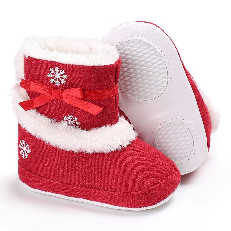 Noël bébé fille hiver neige bottes Crochet tricot polaire bébé chaussures enfant en bas âge laine infantile doux bas premiers marcheurs chaussons