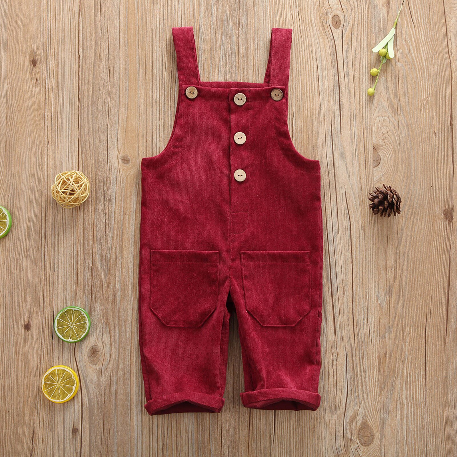 6M-5T Kids Overalls Broek Baby Meisje Jongen Effen Kleur Knop Jarretel Broek Met Zakken Jumpsuit Overalls: Wine / 110