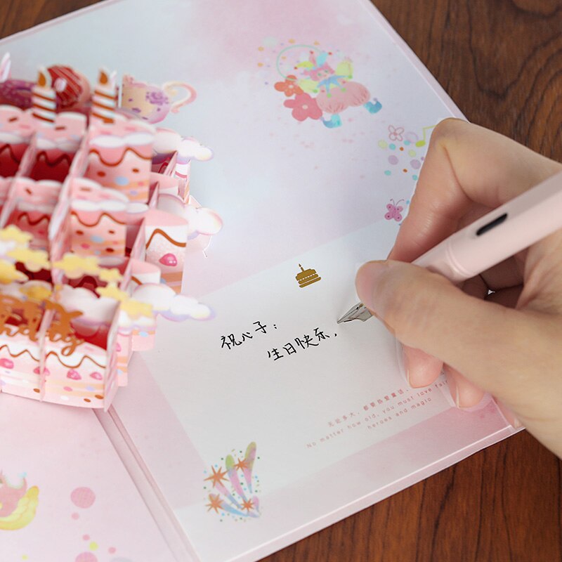 3D Pop-Up Cards Birthday Card For Girl Kids Lovers Birthday Cake Greeting Card Postcards Card With Envelope Stickers