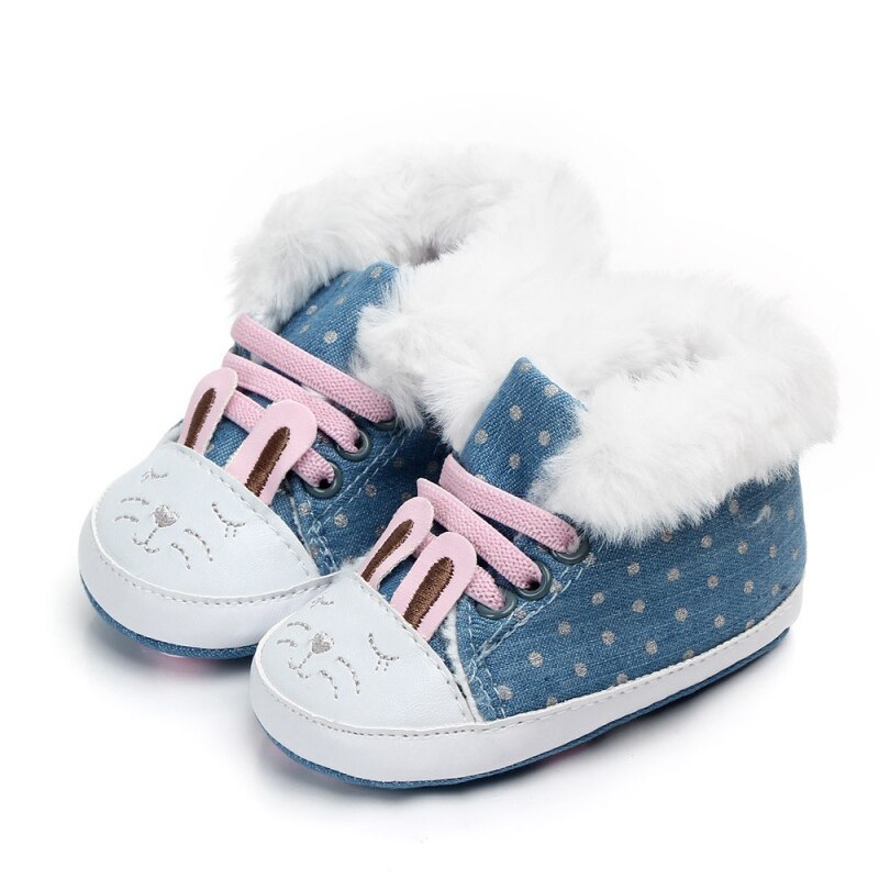 Baby sko piger støvler vinter nyfødte sko varm dot print spædbarn sne støvler plus fløjl baby sko 0-12m: Blå / 13