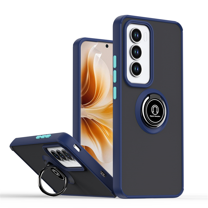 Hårdt pc stødsikkert mat pansercover til oppo reno 12 pro 12 magnetisk ring, blød ramme 5g etui til oppo reno 12f 12 pro fundasider: Mørkegrå / Til iphone 16 pro