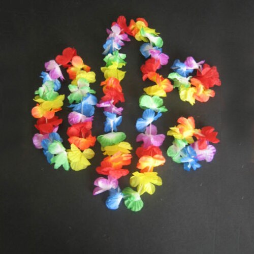 Hawaiian Set Hula 4 Piece Flower Garland Set Lei Set Hula Beach Hen Party Set