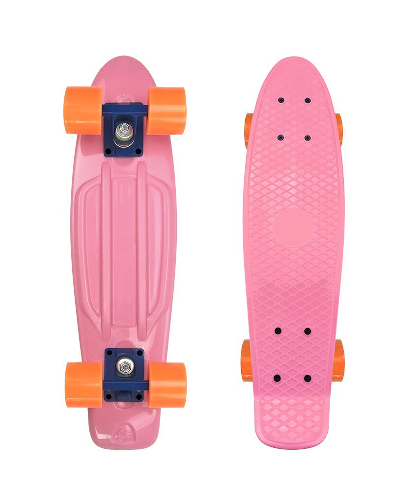 Mini patineta deportiva de 22 pulgadas para niños, monopatín de Color macarrón, Cruiser Multicolor: Pink(Orange wheel)